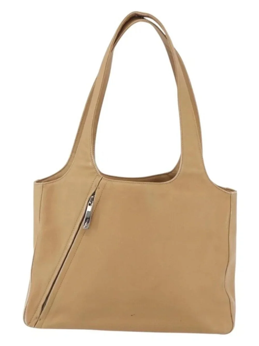 Salvatore Ferragamo Tote Bag Leather Beige Silver Auth 162146